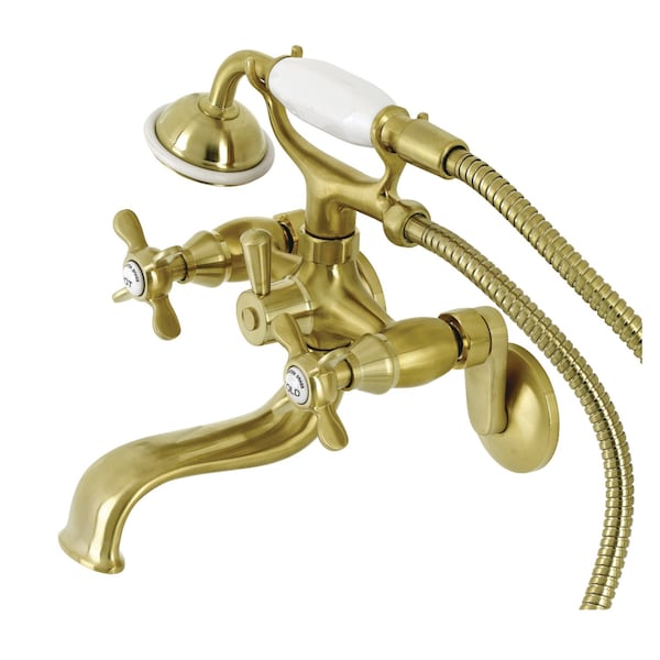 Kingston Brass KS246SB Wall Mount Clawfoot Tub Faucet with Hand Shower, Brushed Brass KS246SB - main